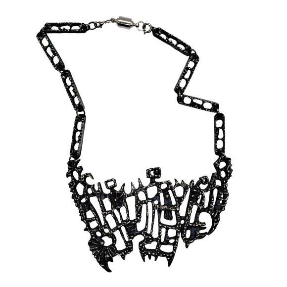 Guy Vidal Brutalist Curved Bib Necklace 18-22" Long - Picture 2 of 5
